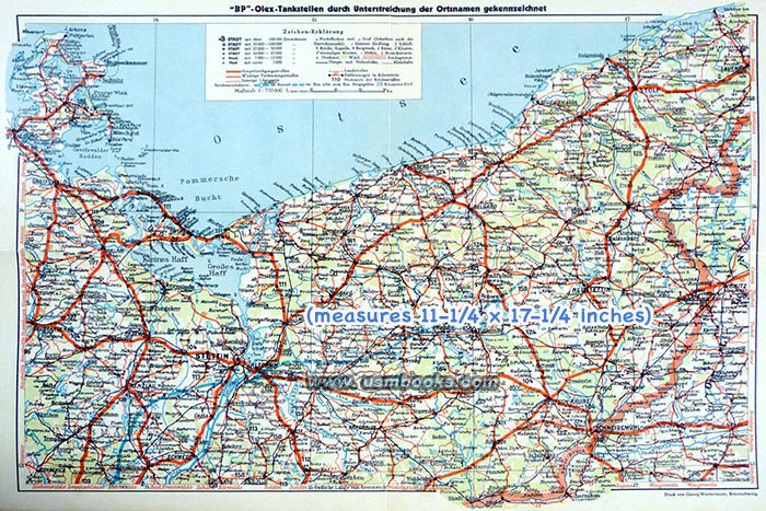 nazi BP map Pomerania, BP-Olex Autokarte Pommern 1938