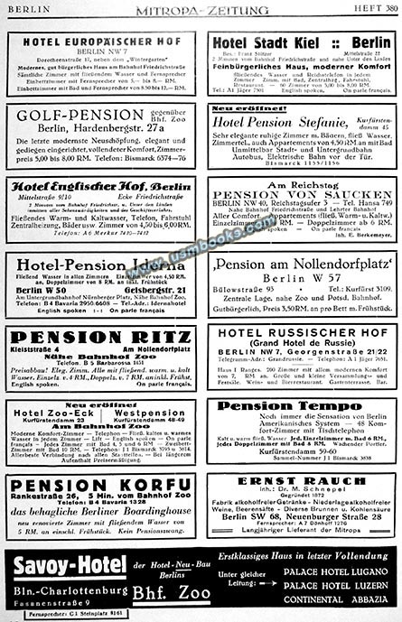 German hotel and pension advertising