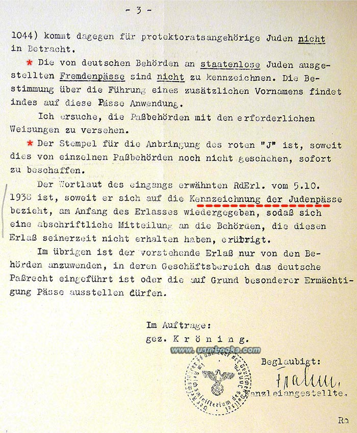 1938 Kennzeichnung der Judenpässe, regulations for Germans passports for Jews