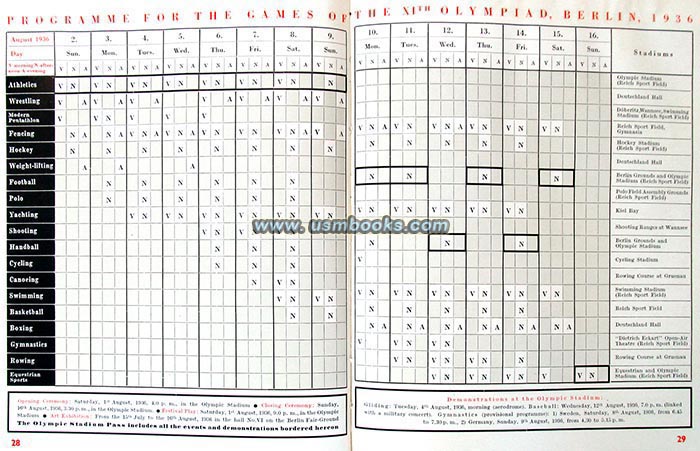 Program 1936 Olympic Games Berlin