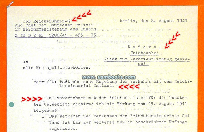 Urgent Directive Obergruppenführer-SS Reinhard Heydrich, 8 August 1941