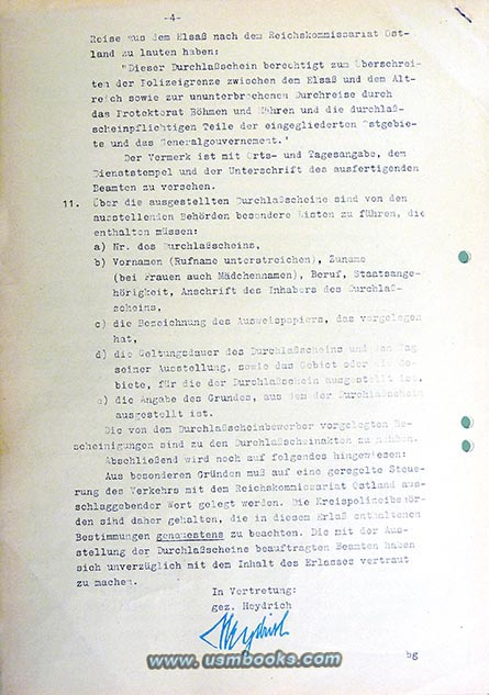Reinhard Heydrich Directive Reichskommissariat Ostland, 8 August 1941